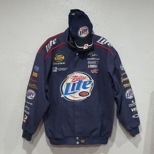 Official Nascar Rusty Wallace Miller Lite Racing Jacket and Cap Set Size XL